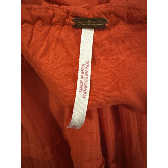 Free People Let's Be Friends Midi Dress Rome Red Boho Western Peasant Beach M - Picture 8 of 16